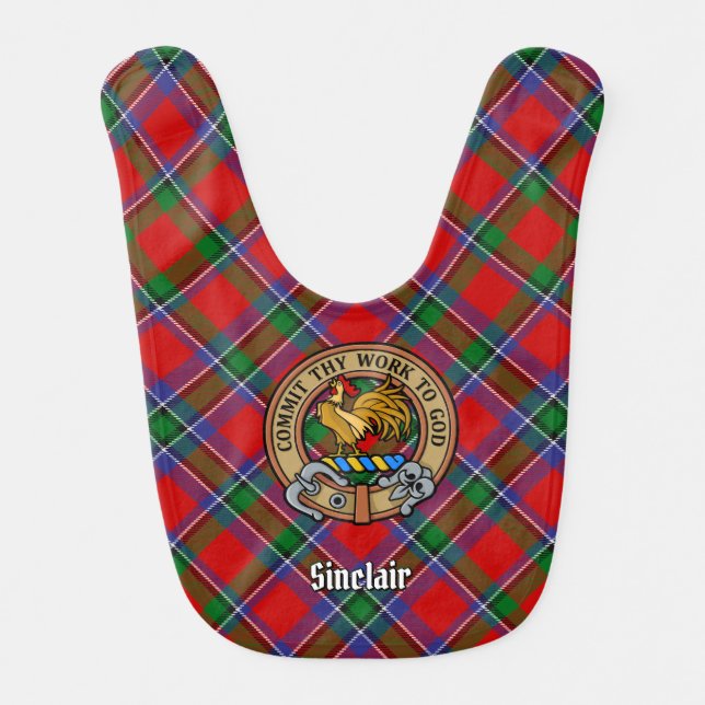 Clan Sinclair Crest over Red Tartan Baby Bib (Front)