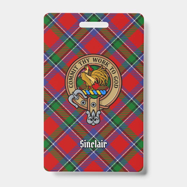 Clan Sinclair Crest over Red Tartan Badge (Front)