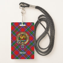 Clan Sinclair Crest over Red Tartan Badge