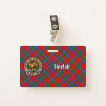Clan Sinclair Crest over Red Tartan Badge