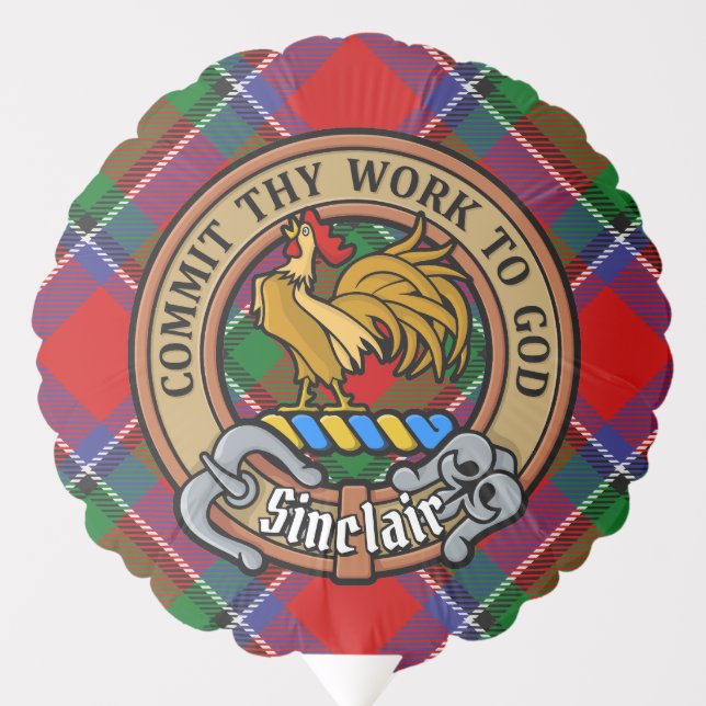 Clan Sinclair Crest over Red Tartan Balloon (Front)