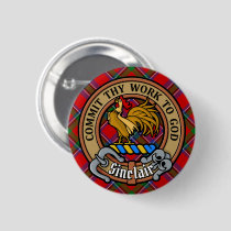Clan Sinclair Crest over Red Tartan Button