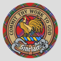 Clan Sinclair Crest over Red Tartan Classic Round Sticker
