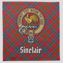 Clan Sinclair Crest over Red Tartan Cloth Napkin