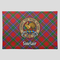Clan Sinclair Crest over Red Tartan Cloth Placemat