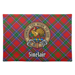 Clan Sinclair Crest over Red Tartan Cloth Placemat