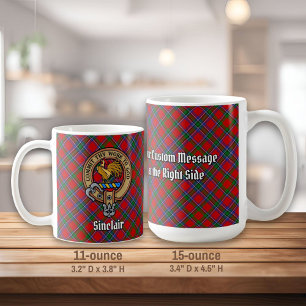 Clan Sinclair Crest over Red Tartan Coffee Mug
