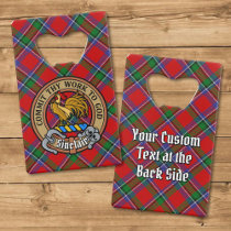 Clan Sinclair Crest over Red Tartan Credit Card Bottle Opener