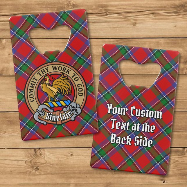Clan Sinclair Crest over Red Tartan Credit Card Bottle Opener (Creator Uploaded)