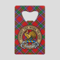 Clan Sinclair Crest over Red Tartan Credit Card Bottle Opener