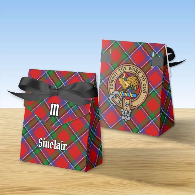 Clan Sinclair Crest over Red Tartan Favor Boxes (Creator Uploaded)