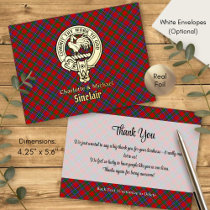 Clan Sinclair Crest over Red Tartan Foil Invitation Postcard