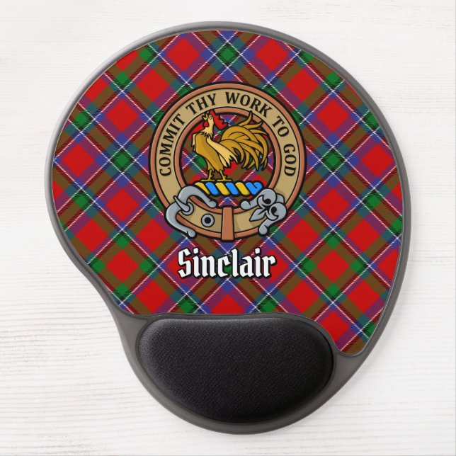 Clan Sinclair Crest over Red Tartan Gel Mouse Pad (Front)