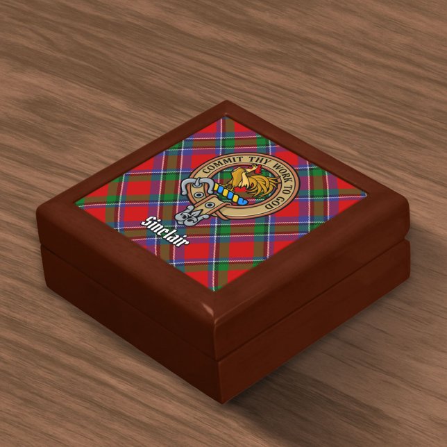 Clan Sinclair Crest over Red Tartan Gift Box (Creator Uploaded)
