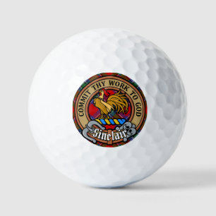 Clan Sinclair Crest over Red Tartan Golf Balls