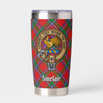 Clan Sinclair Crest over Red Tartan Insulated Tumbler