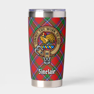 Clan Sinclair Crest over Red Tartan Insulated Tumbler