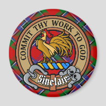 Clan Sinclair Crest over Red Tartan Magnet