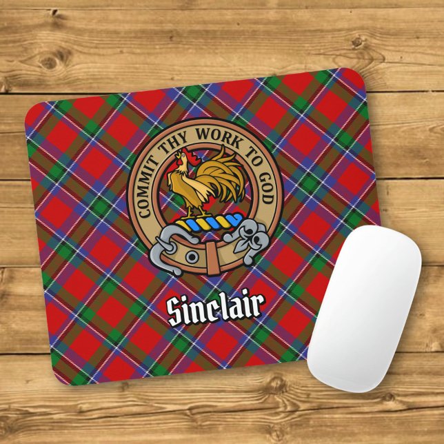 Clan Sinclair Crest over Red Tartan Mouse Pad (Creator Uploaded)