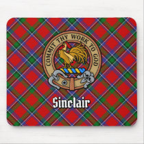 Clan Sinclair Crest over Red Tartan Mouse Pad