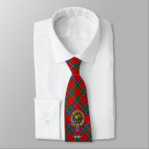 Clan Sinclair Crest over Red Tartan Neck Tie