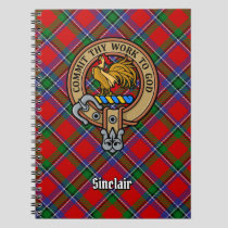 Clan Sinclair Crest over Red Tartan Notebook