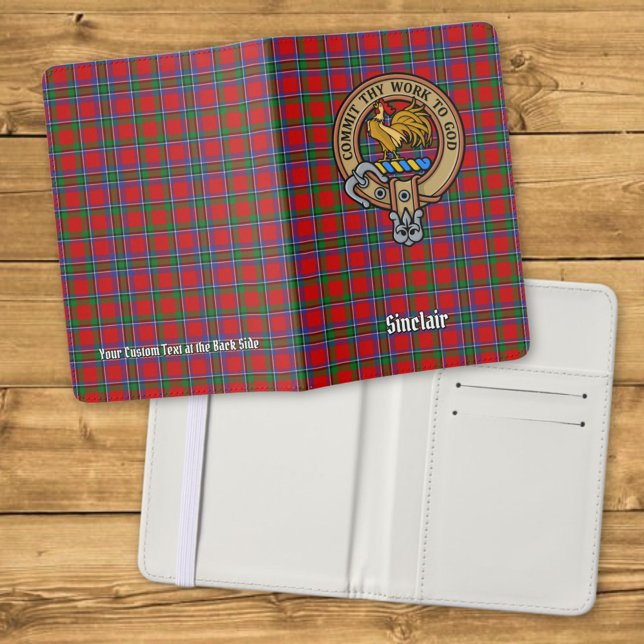 Clan Sinclair Crest over Red Tartan Passport Holder (Creator Uploaded)