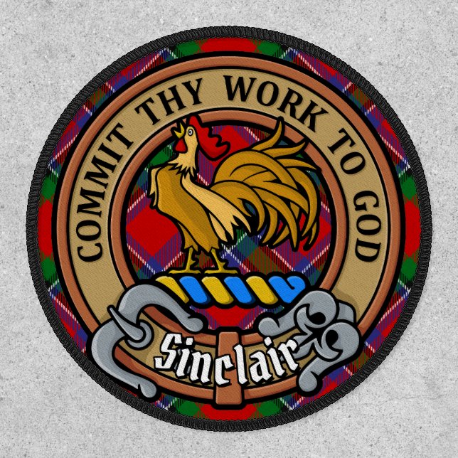 Clan Sinclair Crest over Red Tartan Patch (Front)