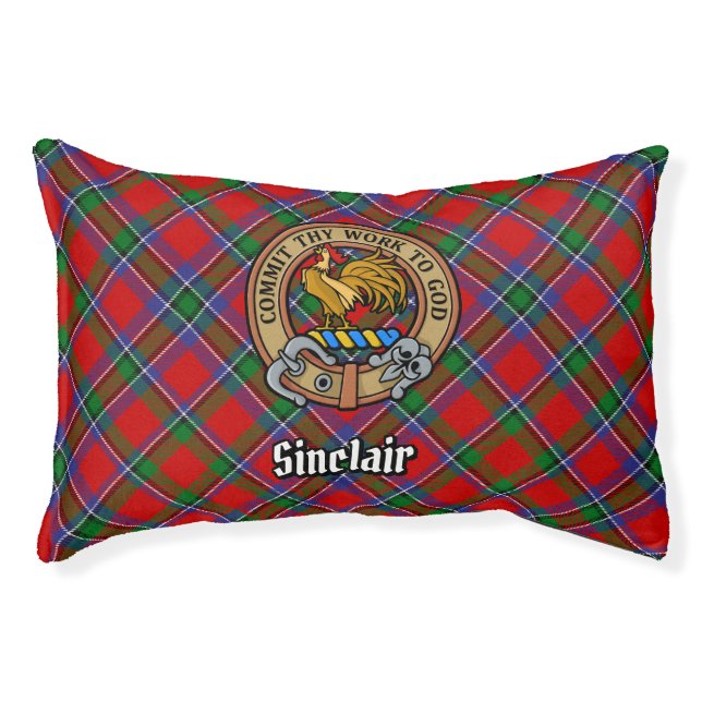 Clan Sinclair Crest over Red Tartan Pet Bed (Front)