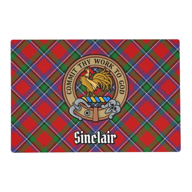Clan Sinclair Crest over Red Tartan Placemat (Front)