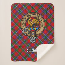 Clan Sinclair Crest over Red Tartan Sherpa Blanket