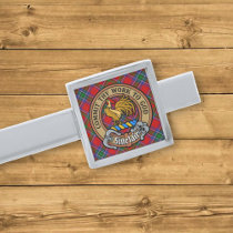 Clan Sinclair Crest over Red Tartan Silver Finish Tie Bar