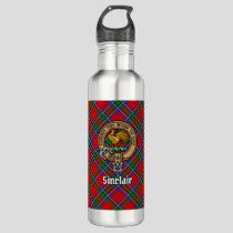 Clan Sinclair Crest over Red Tartan Stainless Steel Water Bottle