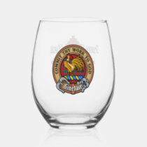 Clan Sinclair Crest over Red Tartan Stemless Wine Glass