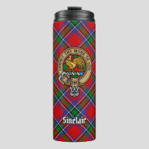 Clan Sinclair Crest over Red Tartan Thermal Tumbler