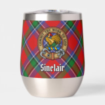 Clan Sinclair Crest over Red Tartan Thermal Wine Tumbler