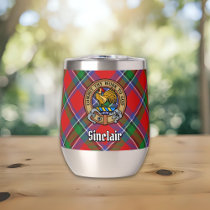 Clan Sinclair Crest over Red Tartan Thermal Wine Tumbler