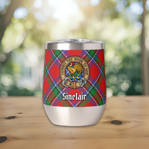 Clan Sinclair Crest over Red Tartan Thermal Wine Tumbler