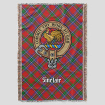 Clan Sinclair Crest over Red Tartan Throw Blanket
