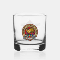 Clan Sinclair Crest over Red Tartan Whiskey Glass