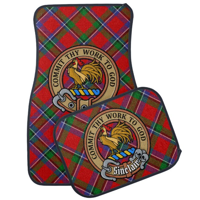 Clan Sinclair Crest over Tartan Car Floor Mat (Set)