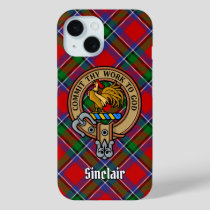 Clan Sinclair Crest over Tartan iPhone 15 Case