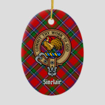 Clan Sinclair Crest over Tartan Ceramic Ornament