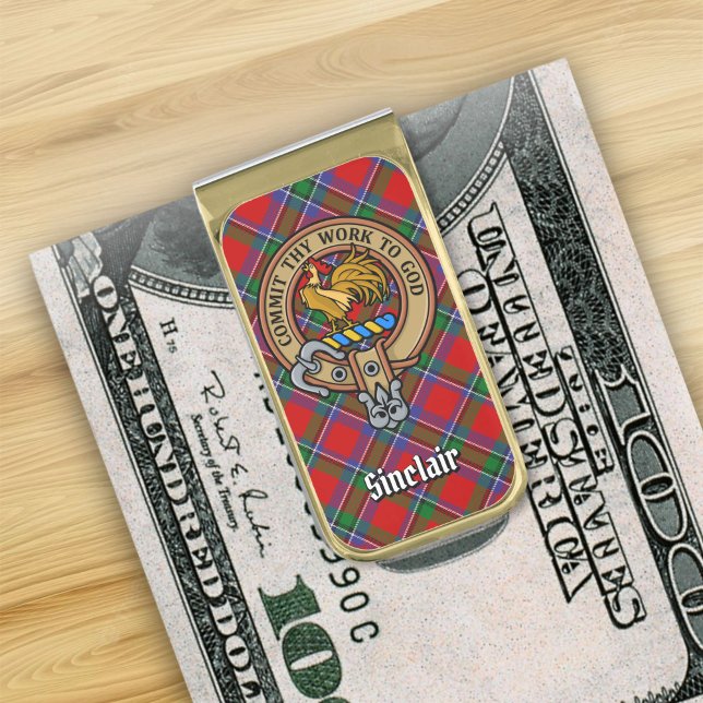 Clan Sinclair Crest over Tartan Gold Finish Money Clip (Creator Uploaded)