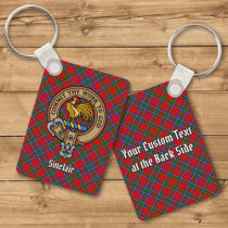 Clan Sinclair Crest over Tartan Keychain