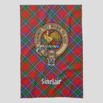 Clan Sinclair Crest over Tartan Kitchen Towel