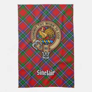 Clan Sinclair Crest over Tartan Kitchen Towel