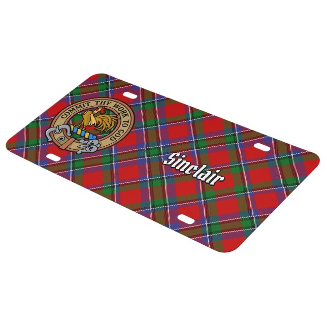 Clan Sinclair Crest over Tartan License Plate (Side)