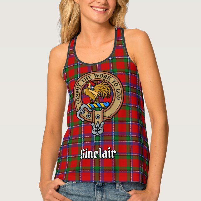 Clan Sinclair Crest over Tartan Tank Top (Front)