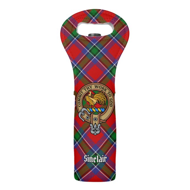 Clan Sinclair Crest over Tartan Wine Bag (Front)